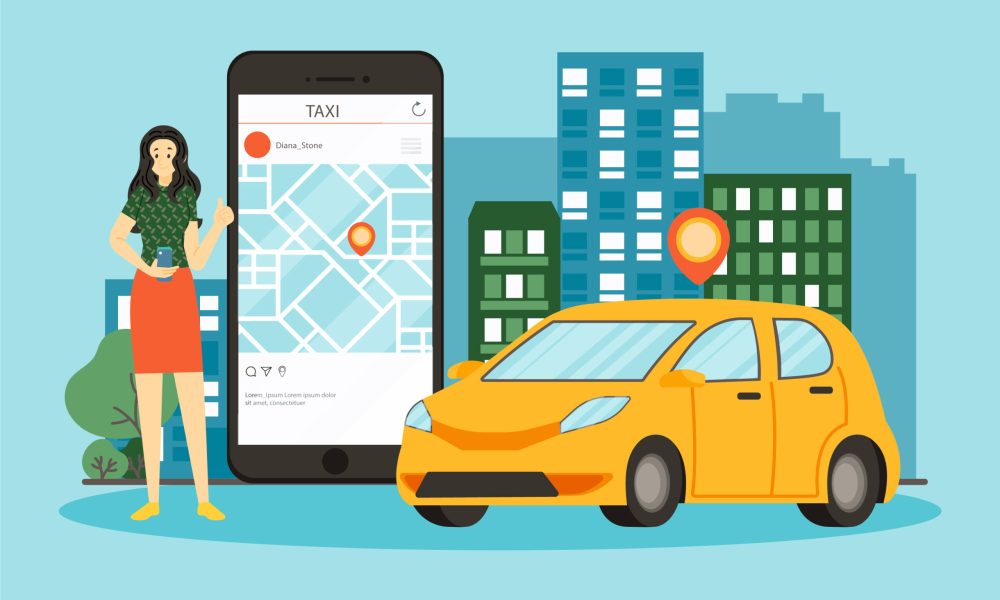 Kadın kullanıcı, akıllı telefonundan taksi çağırma uygulamasıyla şehir içinde sarı taksi hizmeti talep ediyor.